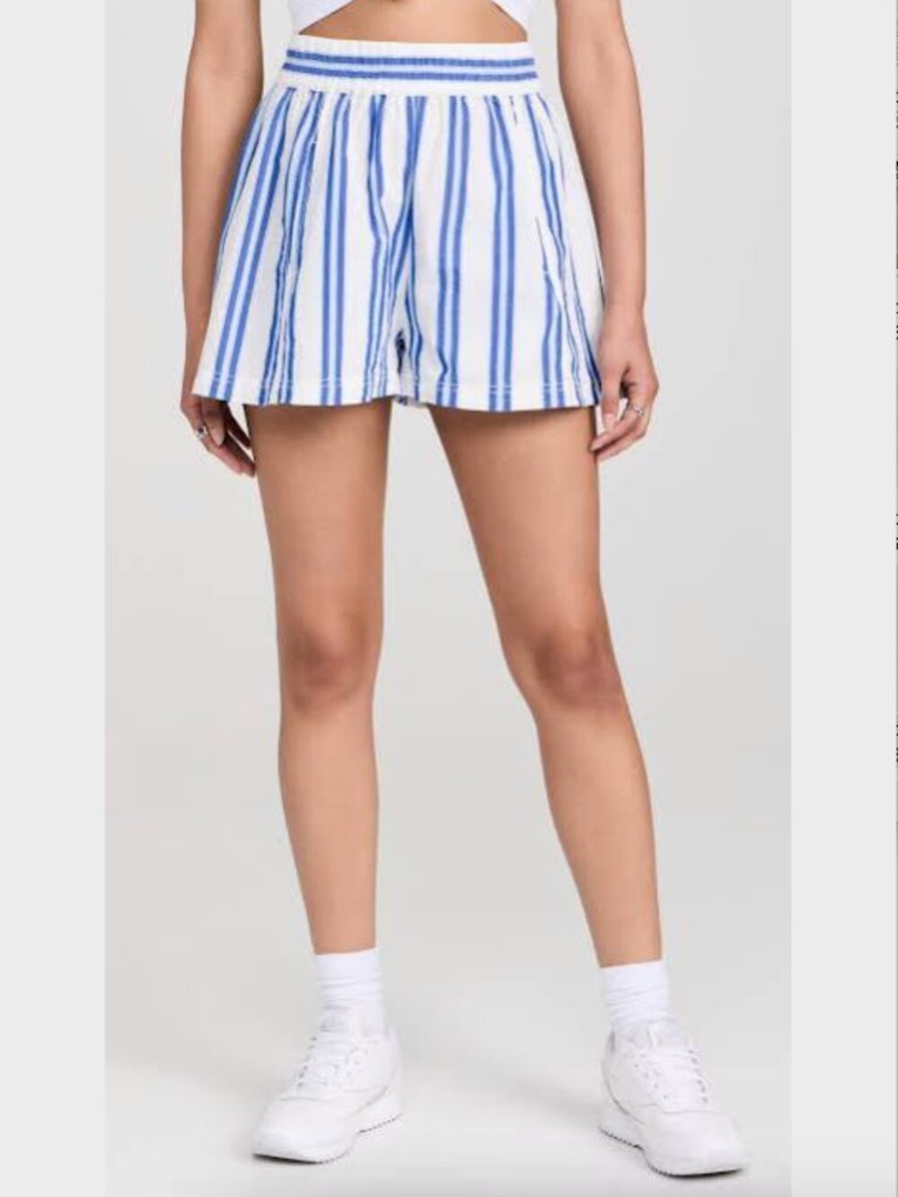 Free People White and Blue Stripe Pull-On Shorts - Size XL
